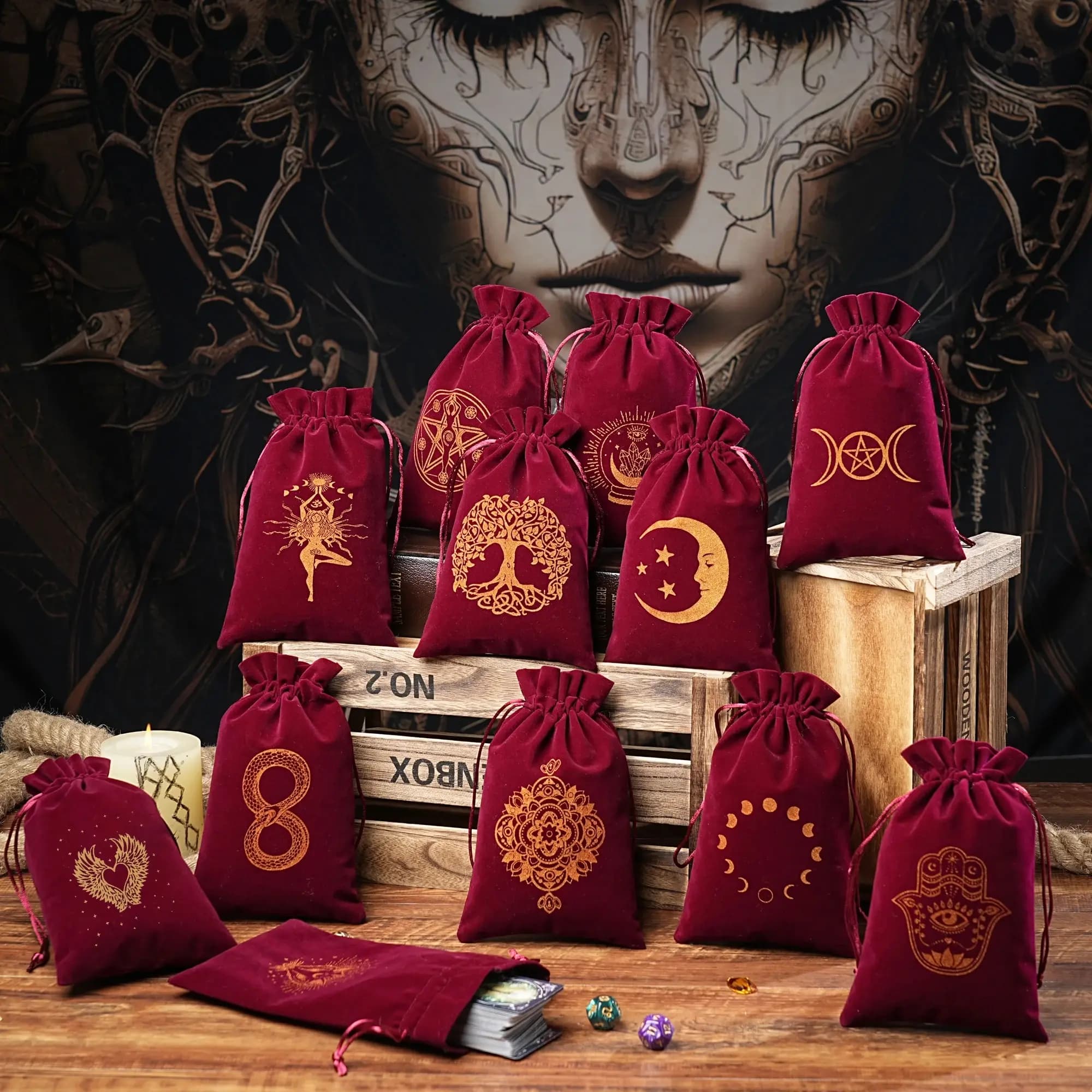 1 borsa portaoggetti per carte dei tarocchi in velluto, custodia per gioielli, monete, trucco, dadi, tarocchi, ideale per contenere cristalli curativi, forniture artigianali
