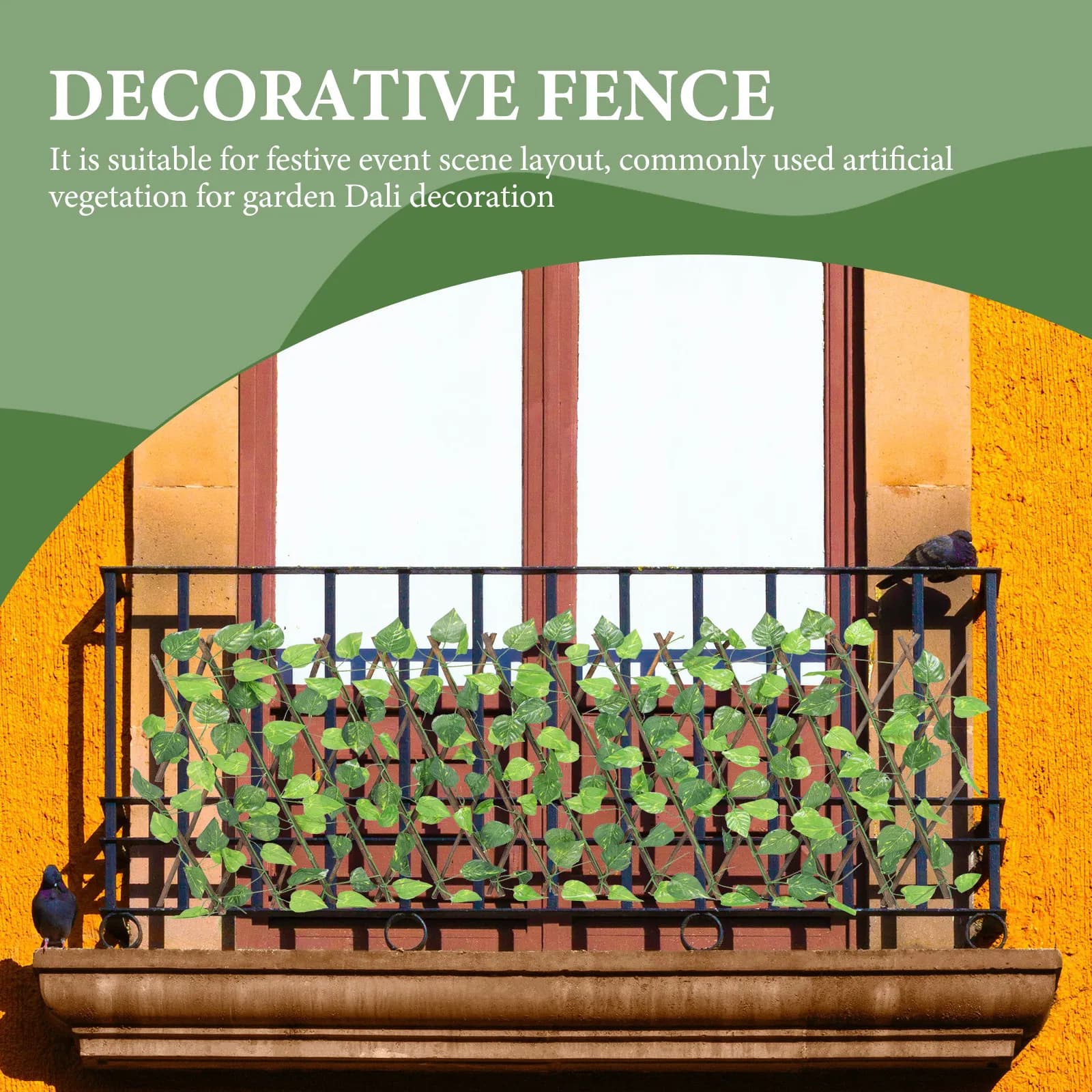Extensible Artificial Hedge with Sheets, Garden Decoration, Fin Plants for Exterior Resistant to Intemperies and UV Rays