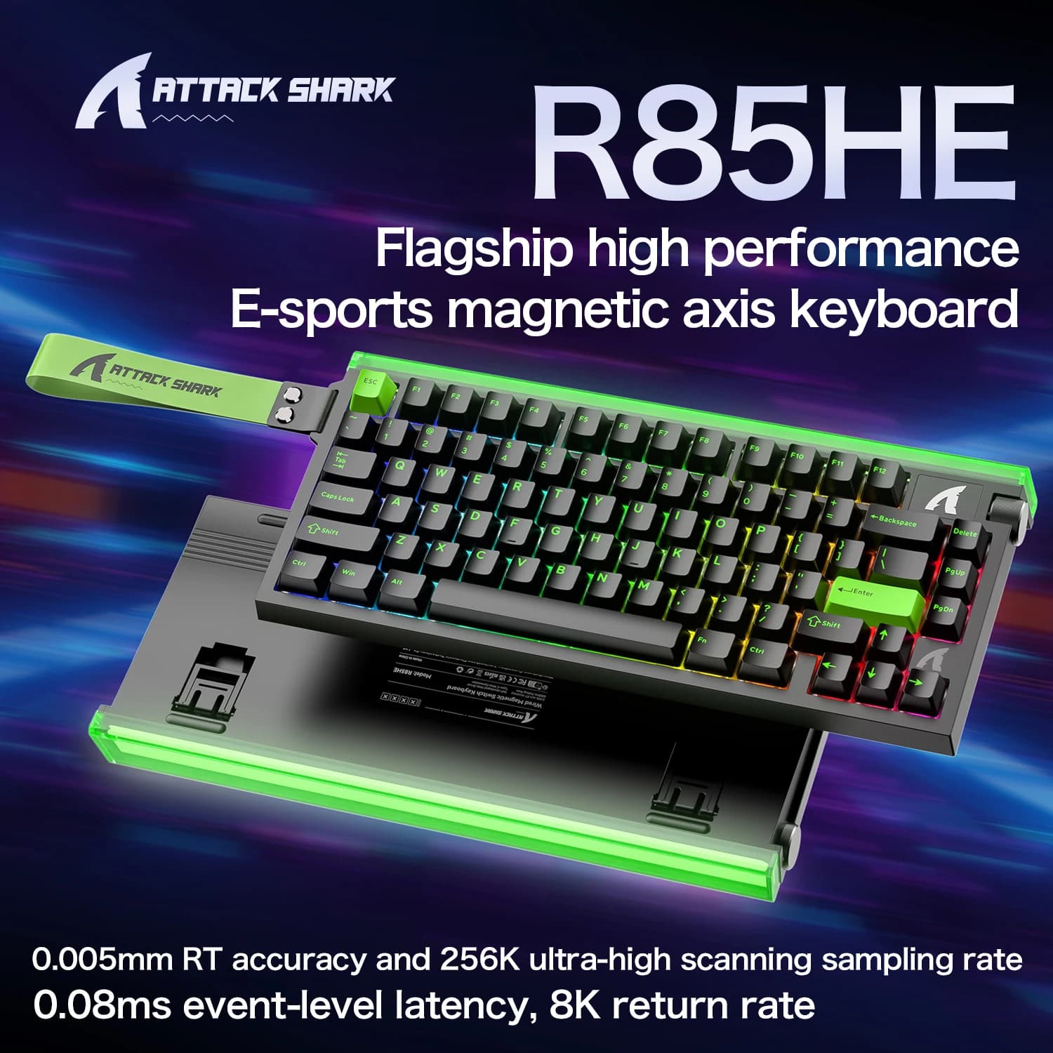 R85 ATTACK SHARK R85HE Tastiera magnetica cablata 0,005 mm RT 8K + Hz 256K RGB Tastiera da gioco Neon Lightbox per giochi Esports