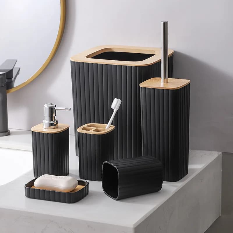 Set di scopini per WC in plastica Scatola portaoggetti per lozioni nordiche Set da toilette per bagno dell'hotel Accessori da bagno di lusso leggeri Set da 6 pezzi