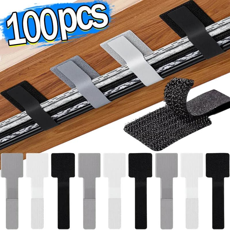 100x Reusable Cable Tie Fastening Wire Organizer Cord Rope Holder Self Adhesive Adjustable Cord Organizer Strap Desk Management