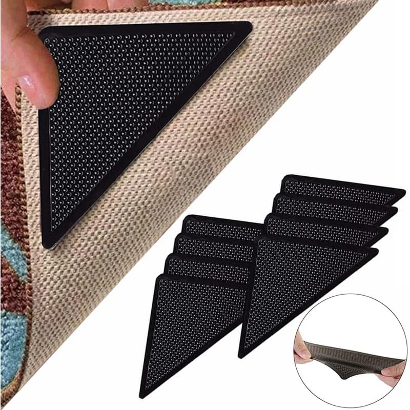 4 pcs/set Triangle Lavabile Reusable Rug Gripper Rubber Mat Anti-slip Patch Tape Anti-slip Tiles Flooring Angles Pad
