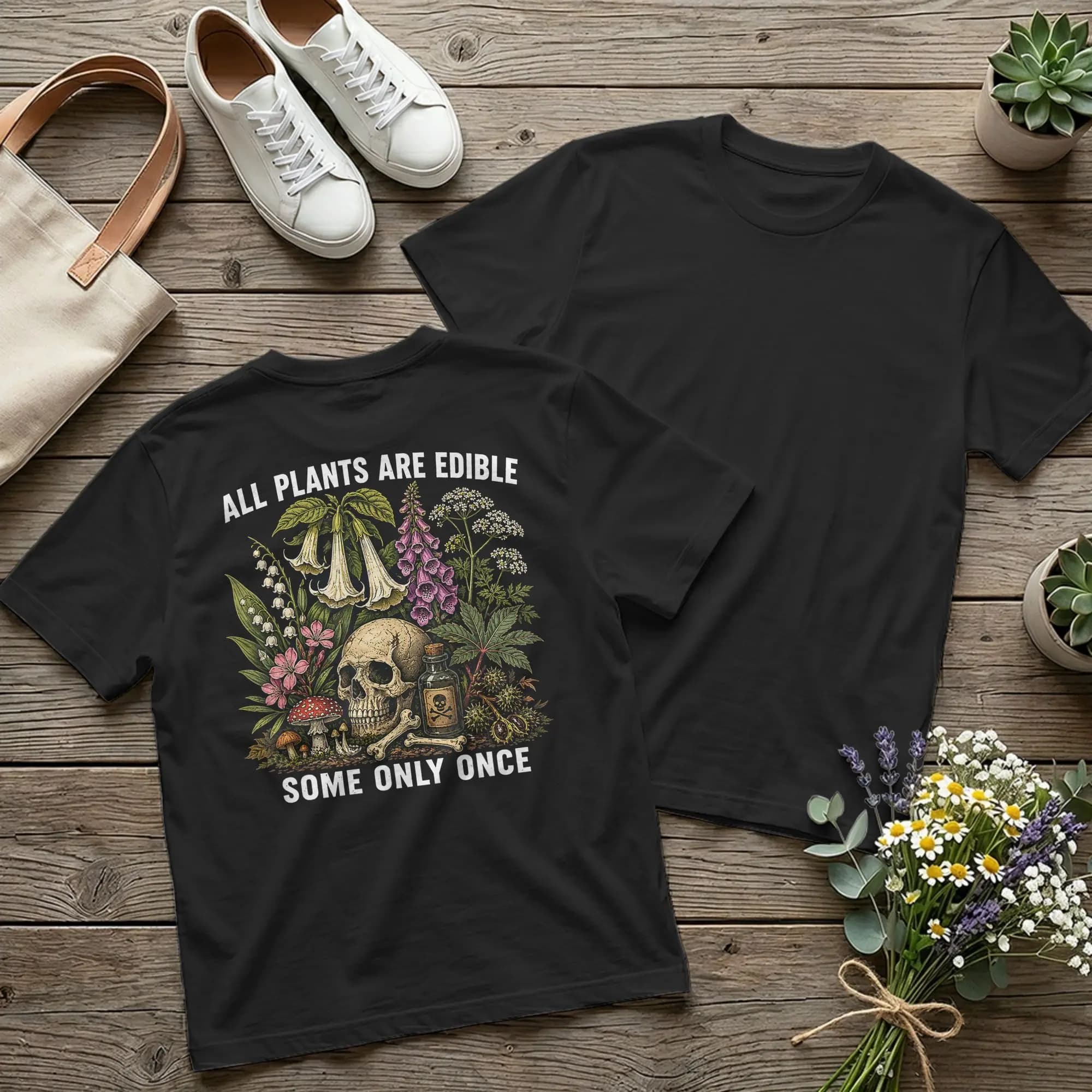 Backprint Creative All Plants are Edible Some Only-Once T-Shirt Men Crewneck Cotton T Shirt Funny Short Sleeve Tee Shirt Clothes
