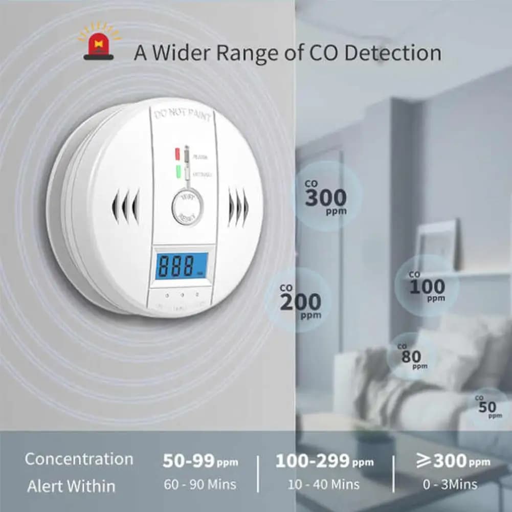 LCD CO Sensor Alarm Carbon Monoxide Smoke Detector Built In 85dB Siren CO Carbon Monoxide Alarm Sound And Light