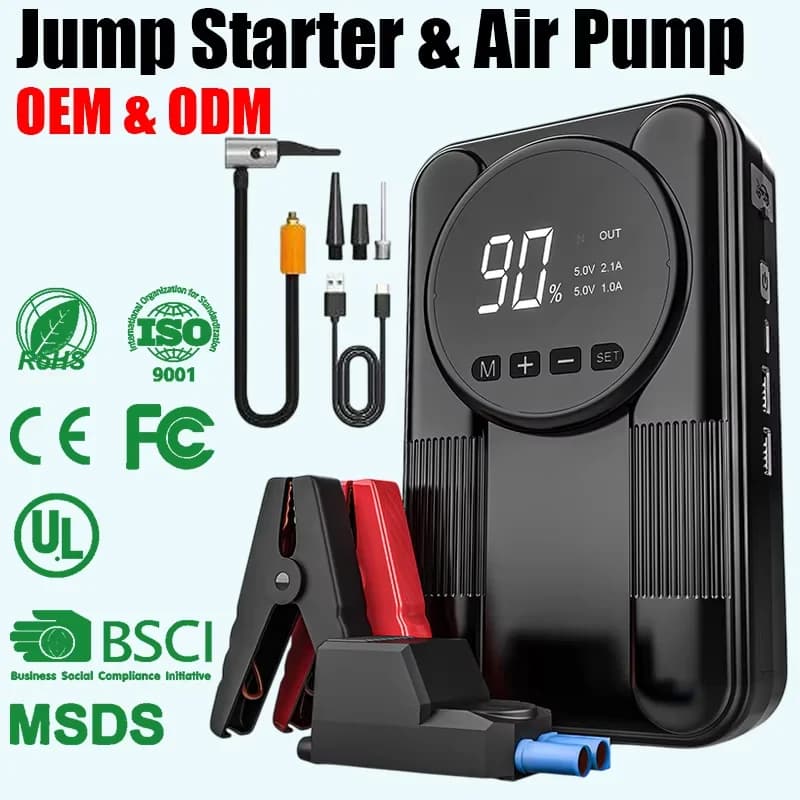 Avviatore d'Emergenza Portatile per Auto 1200-2000A 12V, Dispositivo di Avviamento Auto, Caricabatterie Portatile