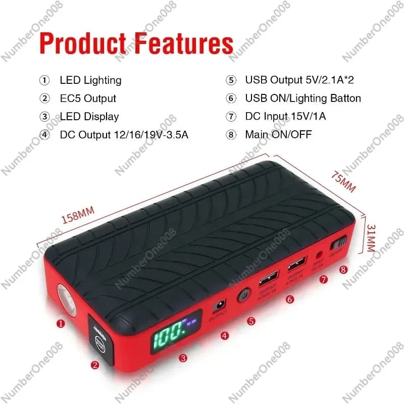 Avviatore di emergenza per auto 2022, molto venduto, con compressore d'aria, batteria portatile da 1000mAh, caricabatterie con doppio adattatore USB.