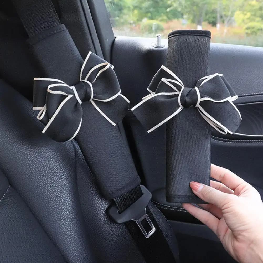 1 pcs cute woman bowknot soft plush safety belt cover for auto velvet safety belt strap harness cushion protectors