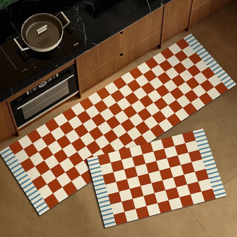 Vintage Scottish Cooking Mat Long Striped Anti-slip Rugs Washable Oil-proof Waterproof Washable Mat Alfombra Cocina