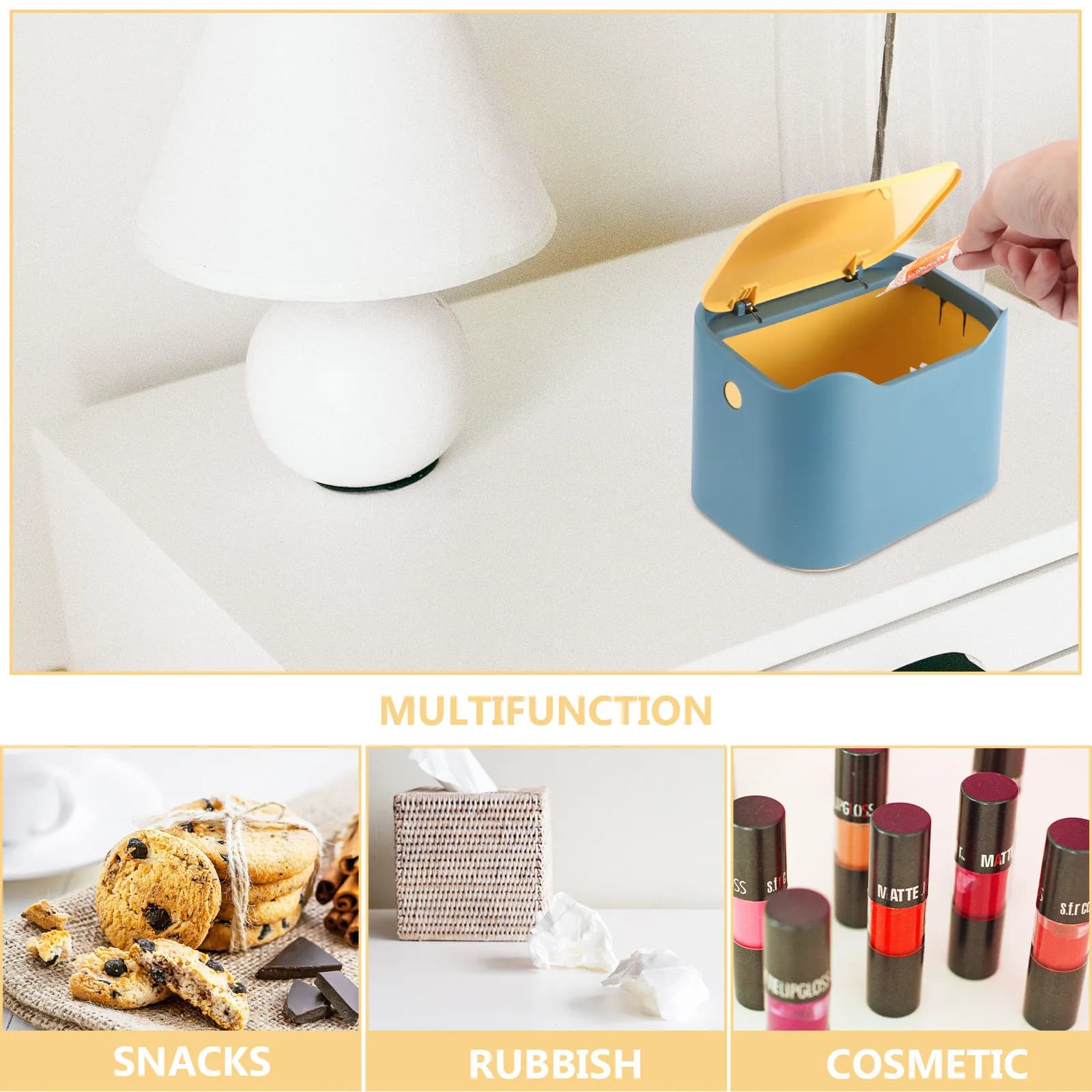 Mini Press Garbage Bin Plastic Desktop Trash Can with Cover Multipurpose for Car Home Office Storage Container Recycling Box