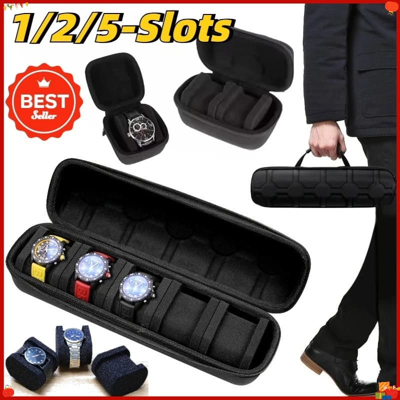 Scatola Porta Orologi da Viaggio Rigida con 1/2/5 Scomparti, Custodia Portatile per Orologi con Cuscino, Espositore per Uomo