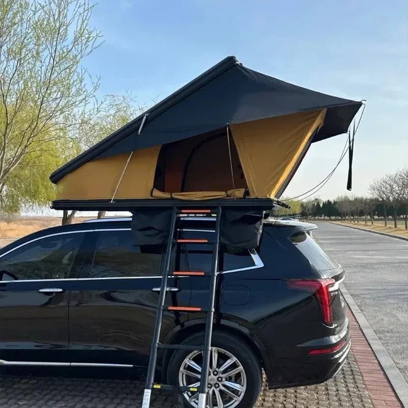 Tenda da Tetto Leggera a Guscio Rigido Triangolare, Tenda da Tetto a Conchiglia per 2 Persone, Tenda da Campeggio per Auto in Alluminio con Guscio Rigido