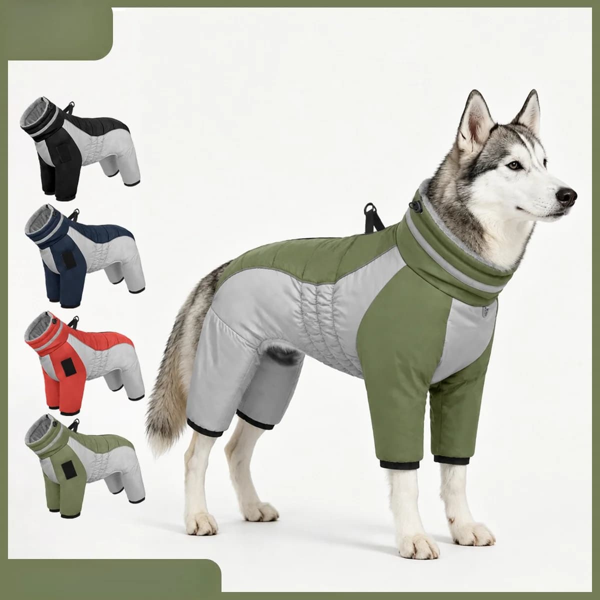 Winter Dog Coat for Large Breeds Golden Retriever Border Collie, Fleece Lined Full Body Suit with Harness for Puppy