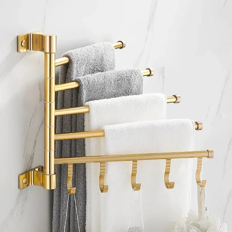 Portasciugamani rotante a parete in alluminio di lusso con luce dorata, porta asciugamani, porta asciugamani, accessori per il bagno