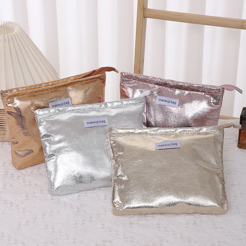 Borsa Cosmetica alla Moda con Paillettes Lucide, Pochette Portatile da Donna con Cerniera, Borsa Quadrata per Trucchi e Articoli da Toeletta, Vendita all'Ingrosso