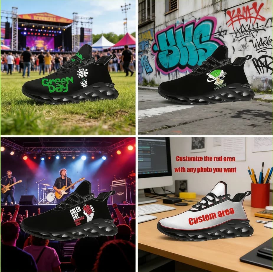 Scarpe da ginnastica personalizzate con lacci Green Day Band, scarpe da corsa leggere in rete traspirante per uomo e donna
