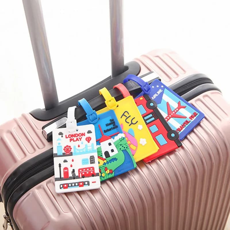Cute Kawaii Cartoon valigia bagaglio Tag ID indirizzo Tag titolare etichetta bagaglio identificatore Gel di silice accessori da viaggio gadget