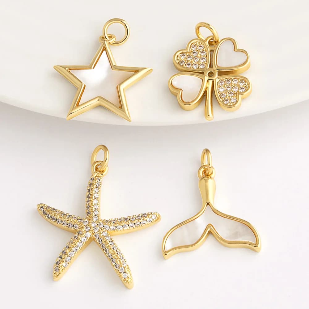 OCESRIO White Crystal Seastar Pendant for Necklace Copper Shell Star Whale Tail Handmade DIY Jewelry Making Component pdta167