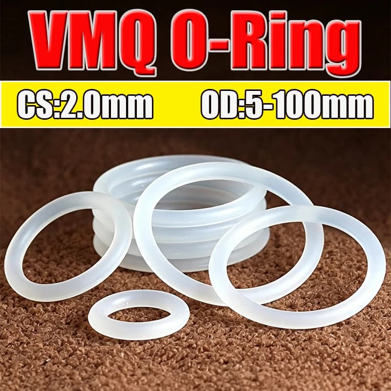 50/100 VMQ O Ring Seal Gasket Thickness CS 2mm OD5~100mm Silicone Rubber Insulated Waterproof Washer Round Shape White Nontoxic