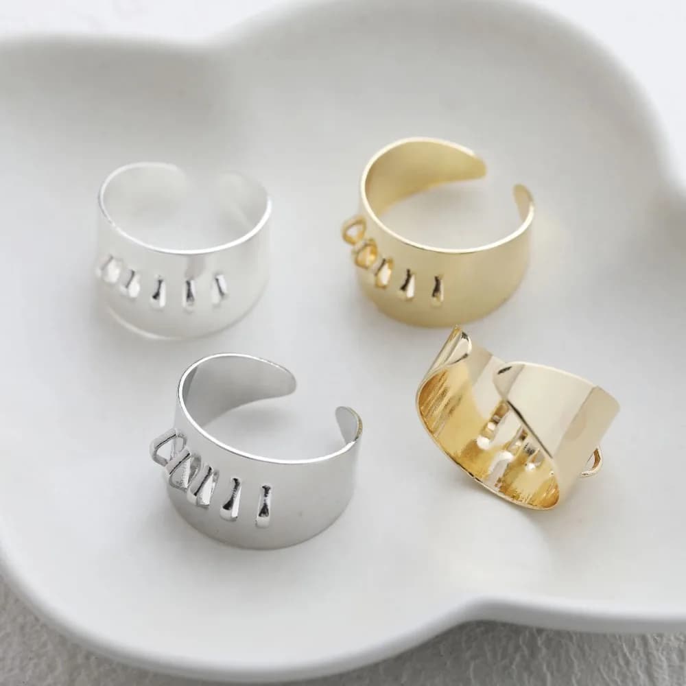 4 pezzi di impostazioni per anelli in ottone con fori per appendere per risultati di creazione di gioielli Accessori placcati in oro 14 carati fatti a mano fai-da-te 21 mm