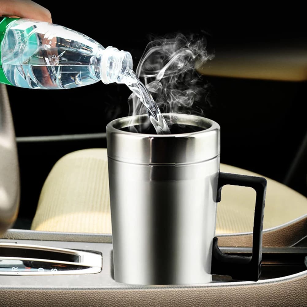 Electric kettle 12V/24V, 300ML Electric Heater, Stainless Steel Water Bottle, Electric Travel Kettle