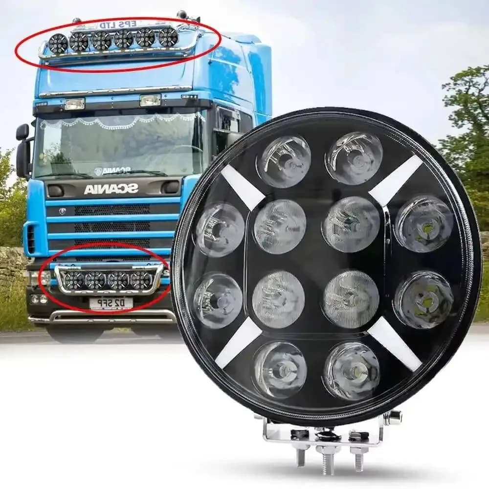 Faro da Lavoro LED Rotondo 120W 7" 9" per Fuoristrada, Camion, Luce Bianca con Segnale di Svolta Giallo Lampeggiante 12-24V