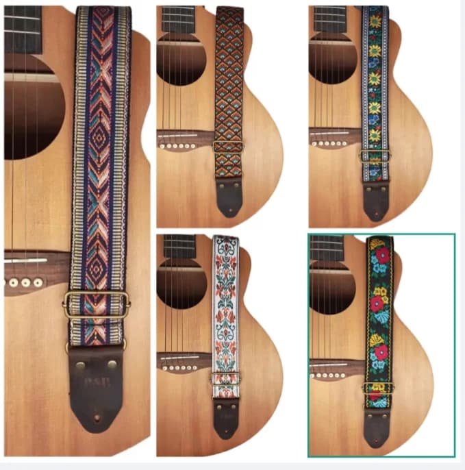 New Ethnic Style Jacquard Leather Guitar Strap for Folk Electric Acoustic Guitar Ukulele Bass Guitar Accessories 2025