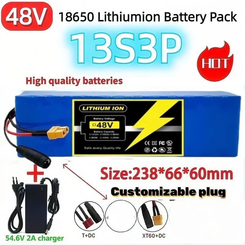 13S3P 48V 120Ah Li-ion Battery Pack Built-in 1000W BMS Rechargeable For 54.6V E-bike Electric Scooter E-Bicycle Replacement Part