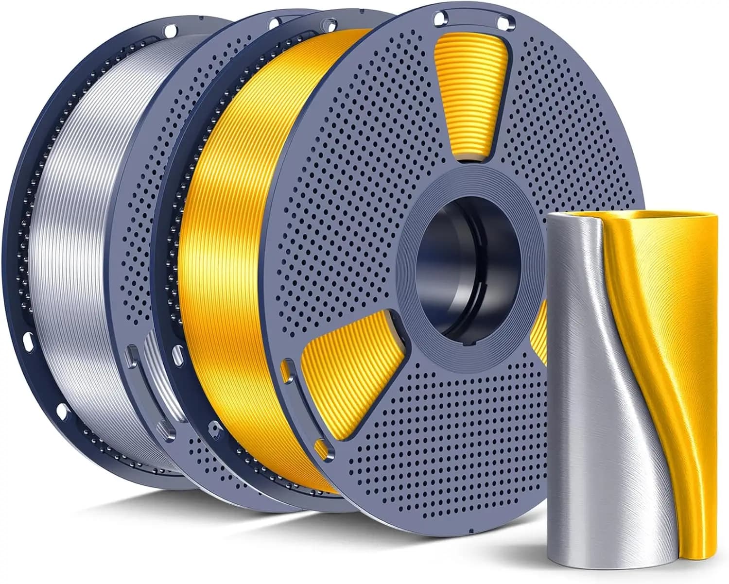 Filament Silk PLA+ 1.75mm, Polished Chrome Finish, Lyscia Texture, Stable Printing Formula, 2kg Gold+Silver