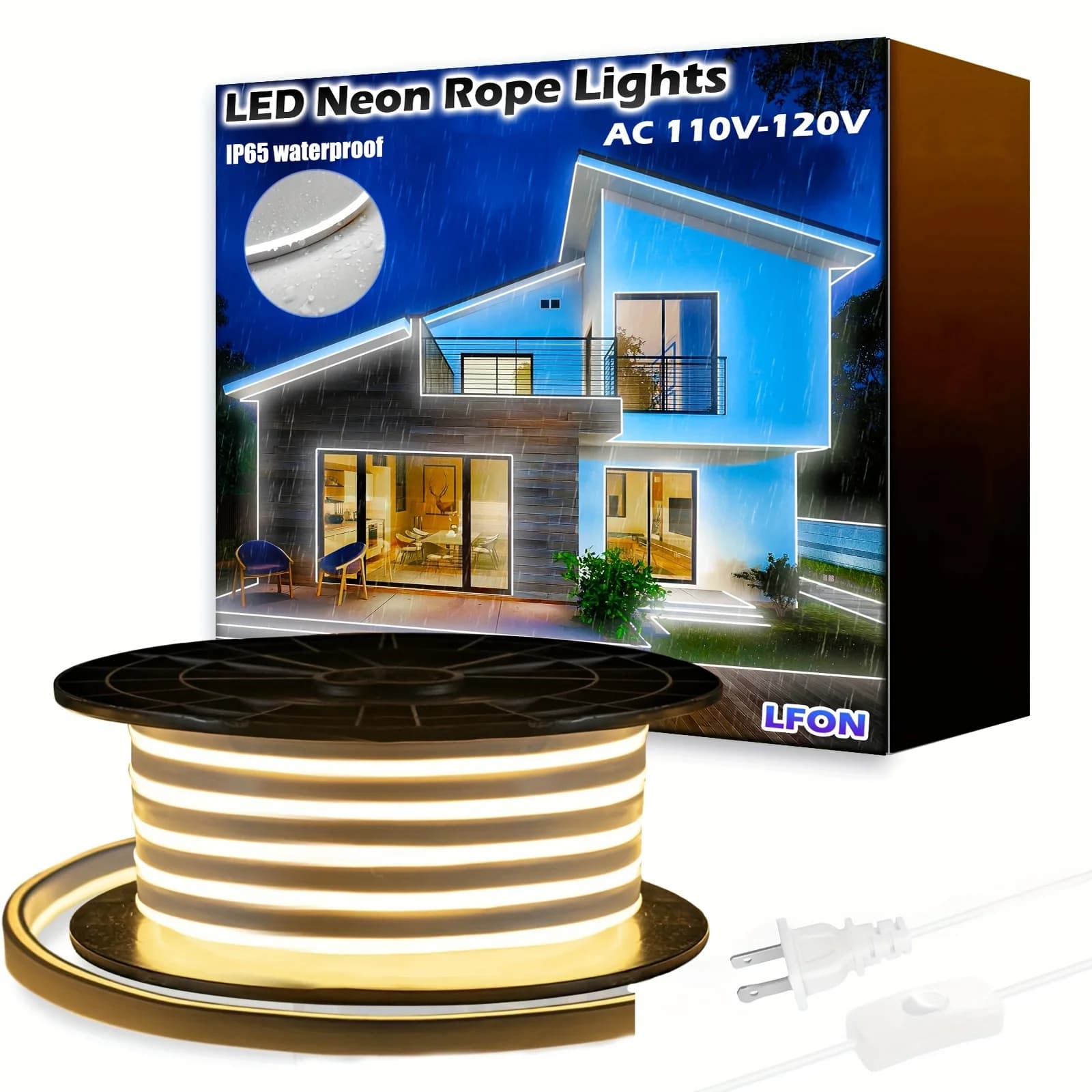 Luci al Neon a Corda LED - Strisce Luminose al Neon Commerciali per Esterni IP65, 110V-120V, Luci al Neon Flessibili Bianco Caldo, Strisce Luminose Collegabili