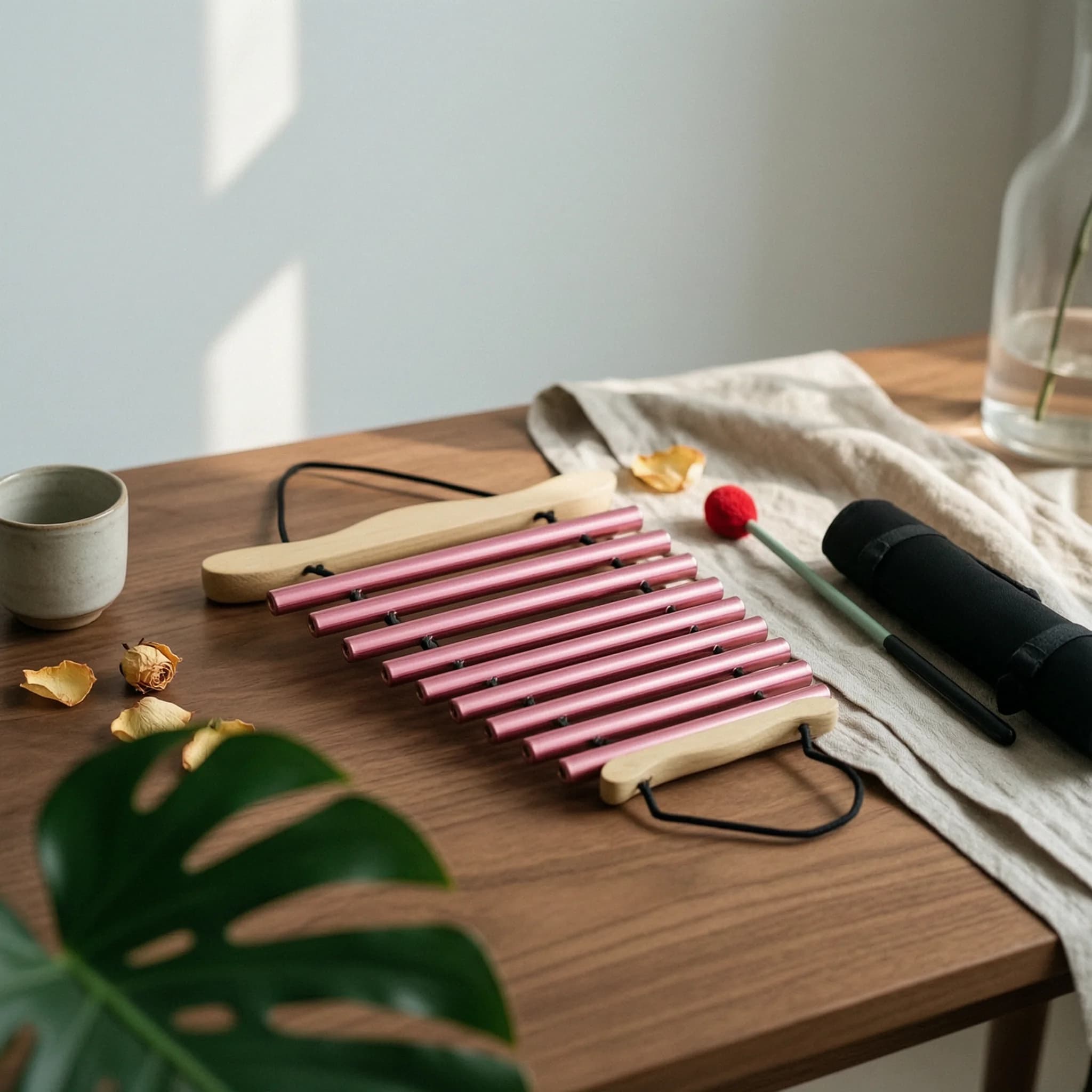 9-Note Wind Chime Resonant Wind Chime with Mallet Musical Instrument with Mallet Horizontal Single-Row for Meditators