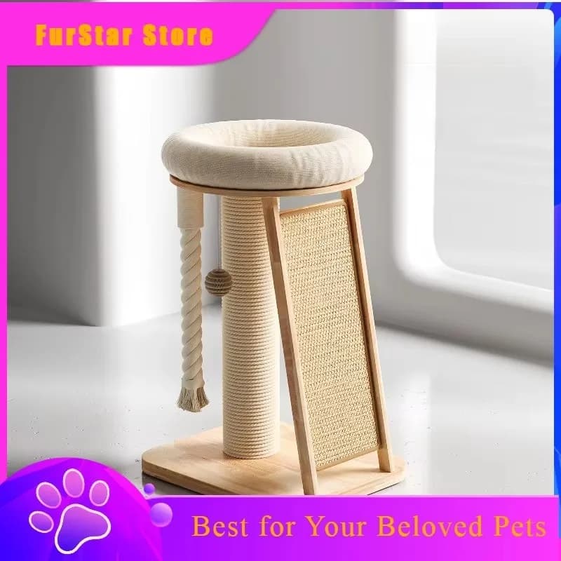 FurStarPremium Cat Tree With Sisal Scratching Post & Cozy Bed - Sturdy Wooden Kitten Tower,Non-Shedding Scratching Board For Sma