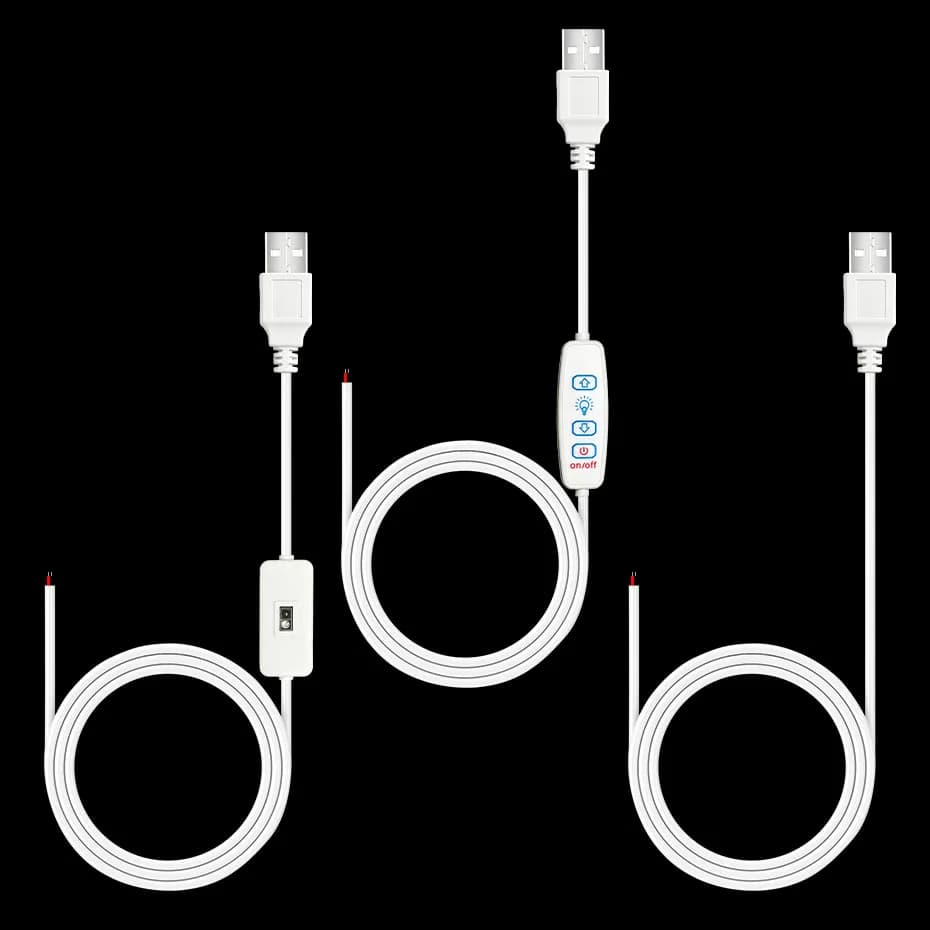 1/3/5PCS 5V Power Supply Wire USB Male to 2 Core Connection Cable Button ON/OFF,Touch Sensor,3Key Dimmer For LED Strip Bulb Lamp