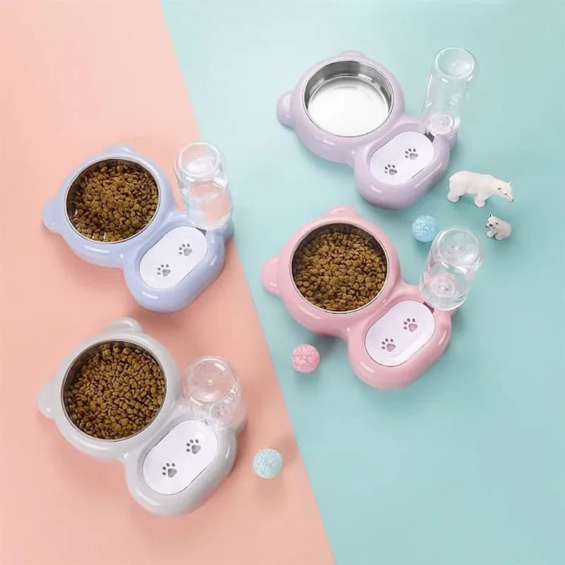 TEZHI Cat Feeding Water Dispenser, Pet Water And Food Bowl Set, 1With Automatic Water Dispenser Bottle