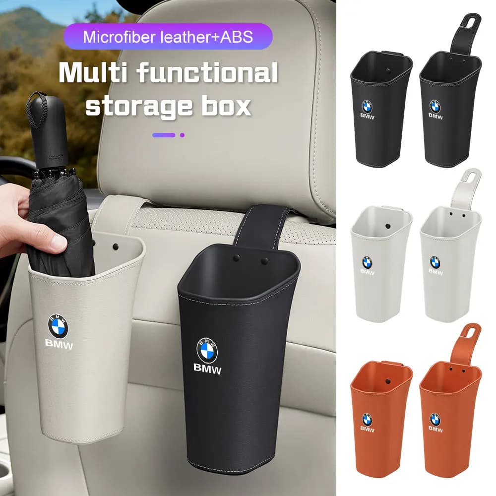 For BMW X1X2X3X5X6 X7 1 3 5 6 7 Series F40 F48 E60 E90 G20 G30 Leather Car Door Storage Box Seat Cup Holder Waterproof Trash Can