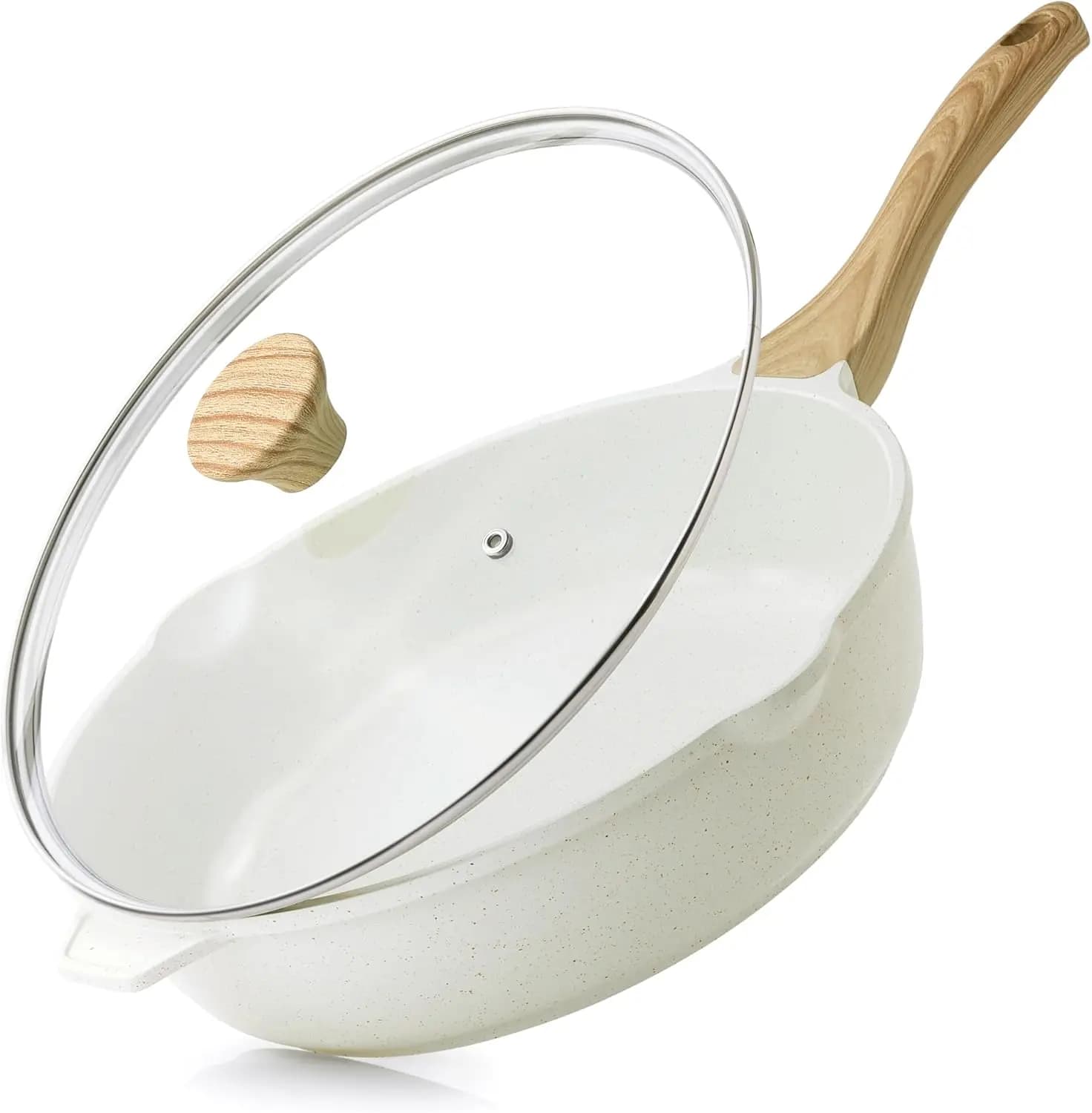 12 inch ceramic non-stick pan with lid, frying pan 5QT, healthy pots without PFAS for all stove