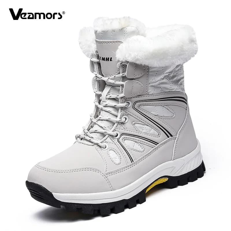 Women Mid-top Winter Snow Boots Plush Lined Hiking Boots Anti Slip Warm Winter Outdoor Sneakers for Walking Traveling