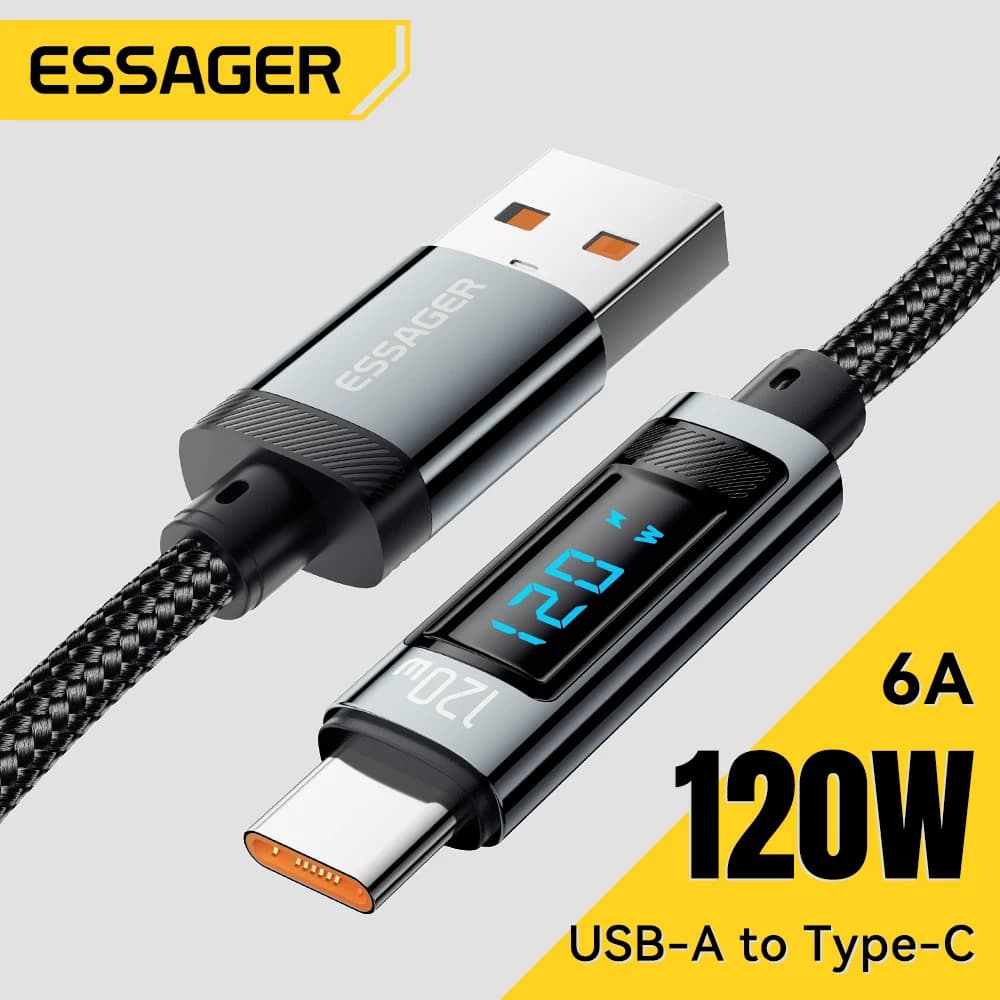 Essager 120W USB Tipo C Cavo di ricarica USB C a ricarica rapida per iPhone 15 14 13 12 Huawei con cavo display digitale a LED