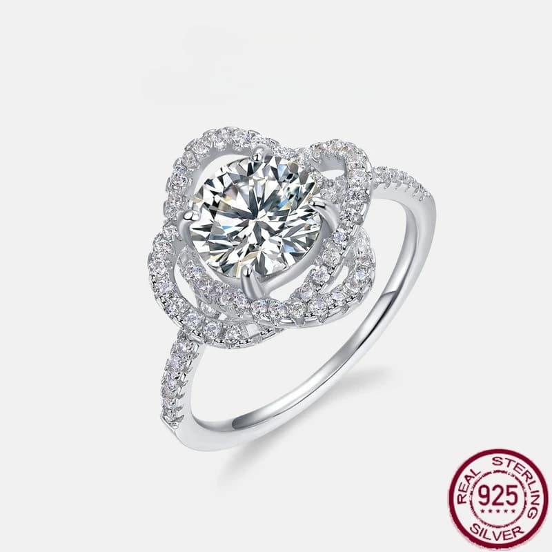 Nuovo anello di proposta di diamante pieno di fiore di Moissanite in argento puro S925 Gioielli da sposa di moda di lusso leggero europeo e americano