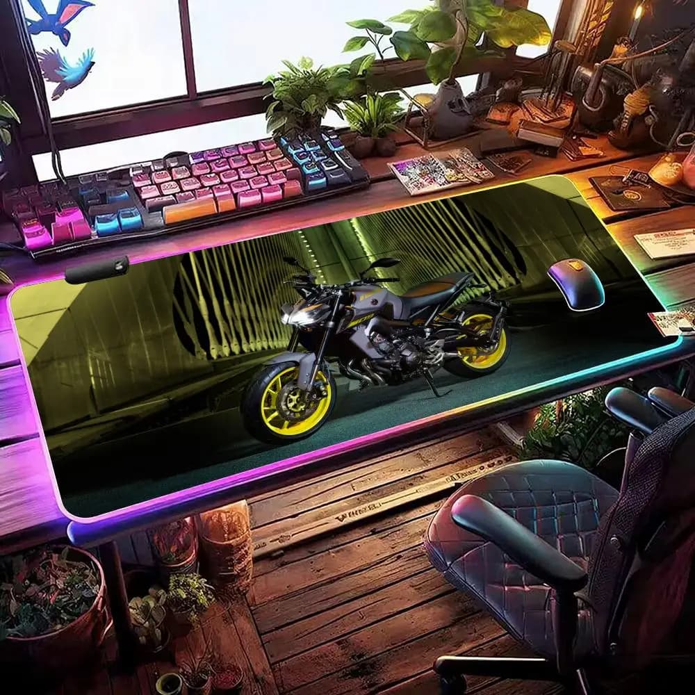 Y-yamaha Moto Cool Mouse Pad RGB Gaming Mouse Pad Tappetino da scrivania HD Gamer Tappetini per mouse XXL con luce a LED di grandi dimensioni