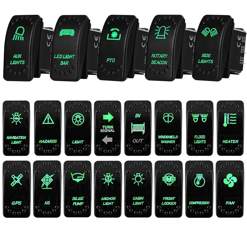 Interruttore a bilanciere 12V 20A per barca e auto, ON/OFF, con LED verde, per barra luminosa, faro di ancoraggio, compatibile con ARB CARLING NARVA 4x4 Truck