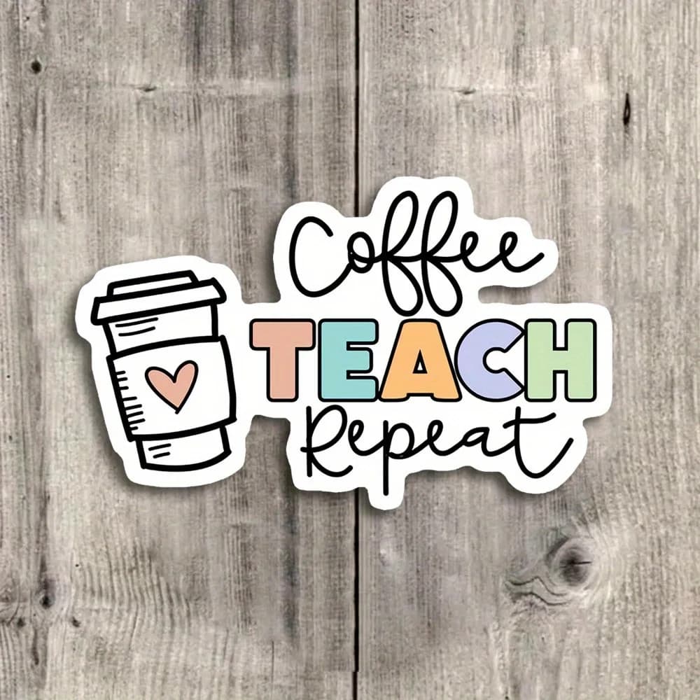 1/3/5pcs "Coffee Teaching" Sticker, Fun Coffee and Teacher-Themed Sticker, Suitable for Laptops, Water Bottles, etc., Durable and Easy to Use