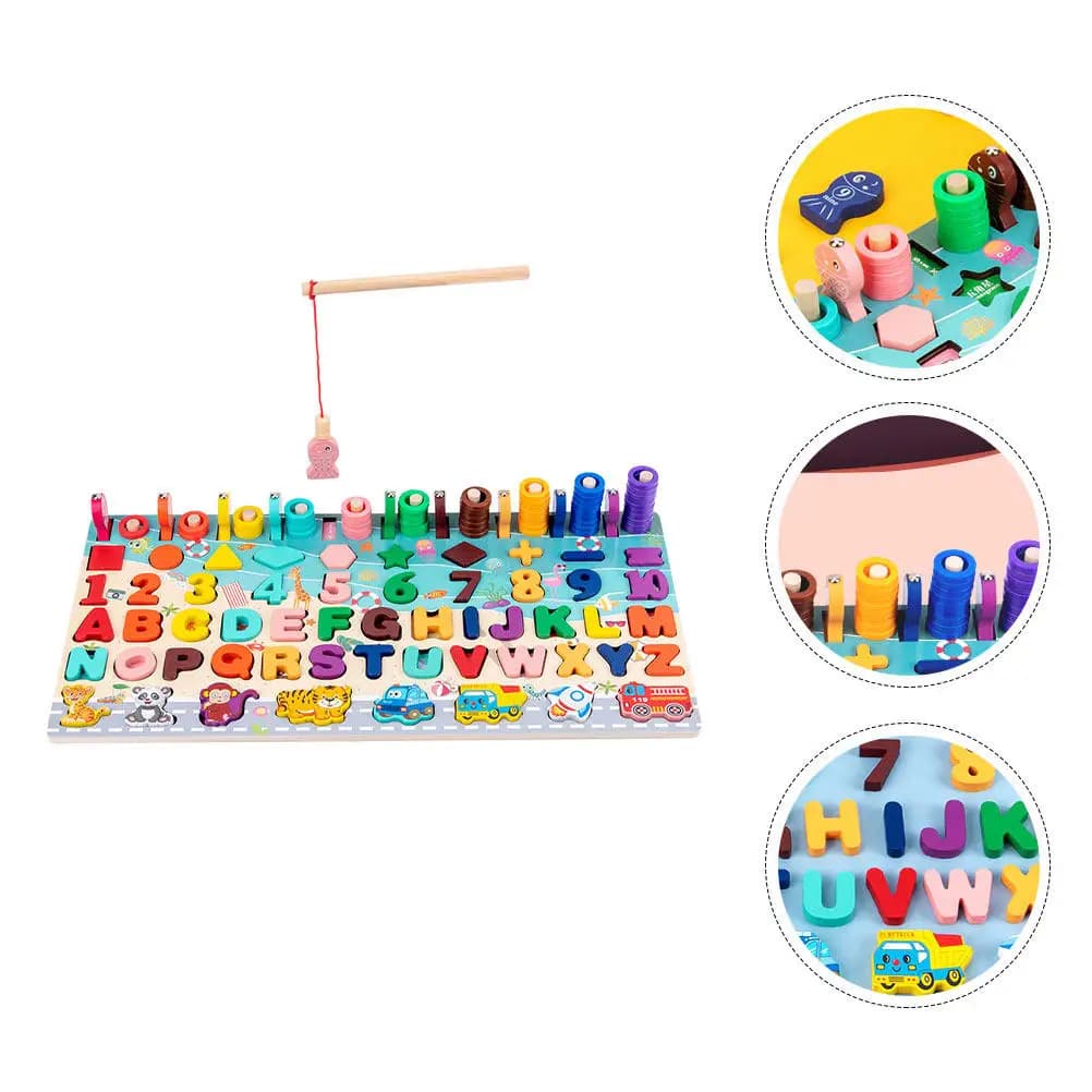 Set Educativo in Legno con Numeri e Lettere, Gioco di Abbinamento Cognitivo, Puzzle Colorato e Blocchi da Pesca per lo Sviluppo dei Bambini