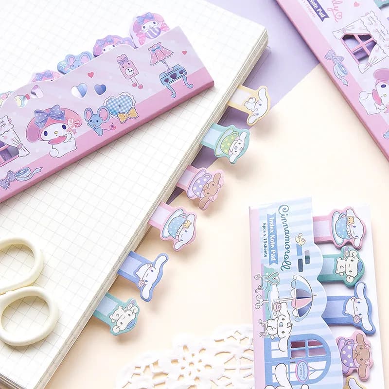 Sanrio Cartoon Scene Hello Kitty Cinnamoroll Memo Pad Sticky Note Cute Kuromi Melody Stationery Notepad Bookmark School Supplies