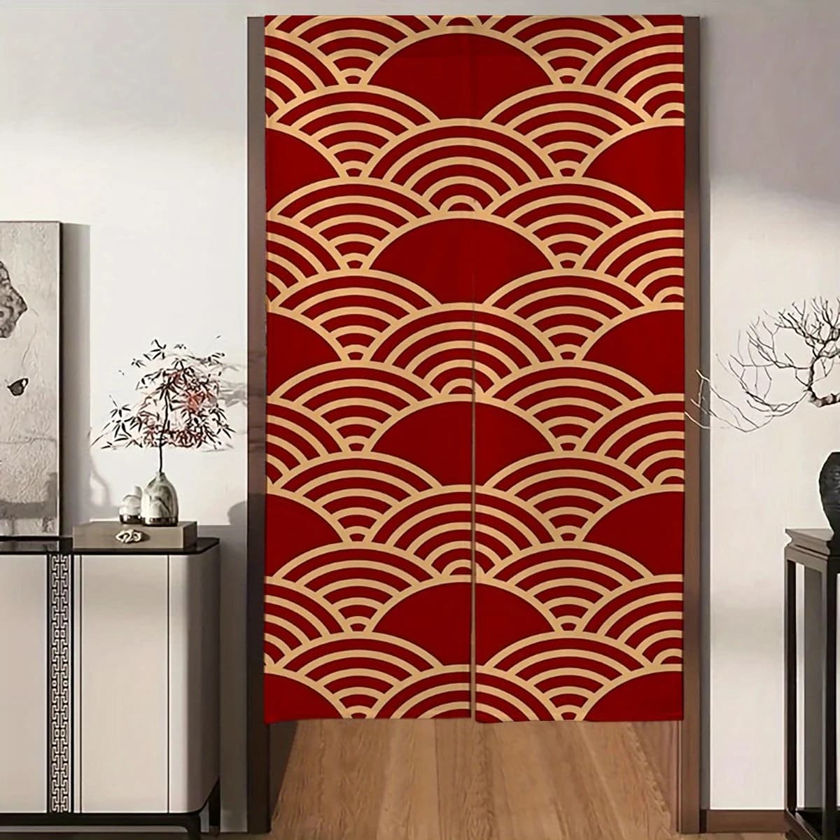 VIKAMA Japanese-Style Wavy Door Curtain Japanese Style Half Door Curtain, Noren Curtain for Kitchen Bedroom Entrance, Room