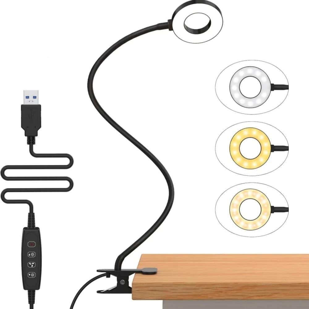 USB Book Light With Clip 5V 48LED Desk Lamp Reading Light 3000k/4500k/6500k Adjustable 360° Flexible Gooseneck Bed Night Lamp