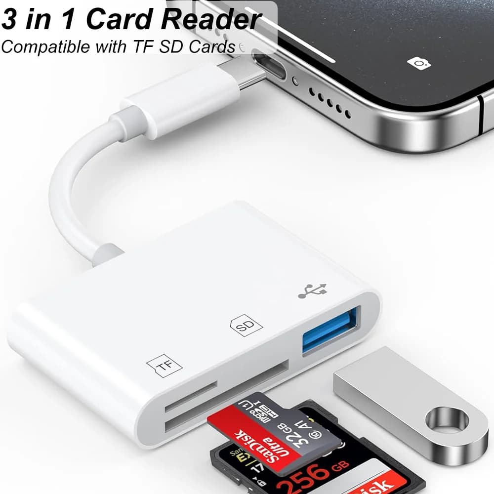 Adattatore per fotocamera tipo C 3 in 1 per scheda SD TF per iPhone Lettore di schede iPad Dongle USB per USB Flash Plug Play