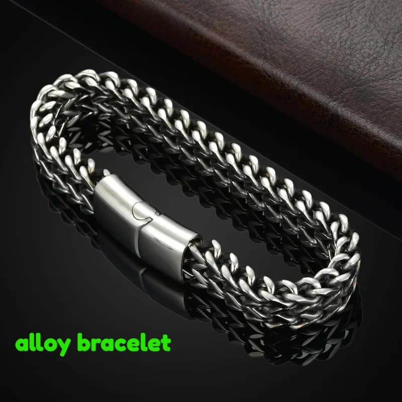 Bracciale a squame di pesce in acciaio inossidabile da 19 cm/21 cm 8*4 mm per uomo, doppia fila, reversibile, stile punk e hip-hop