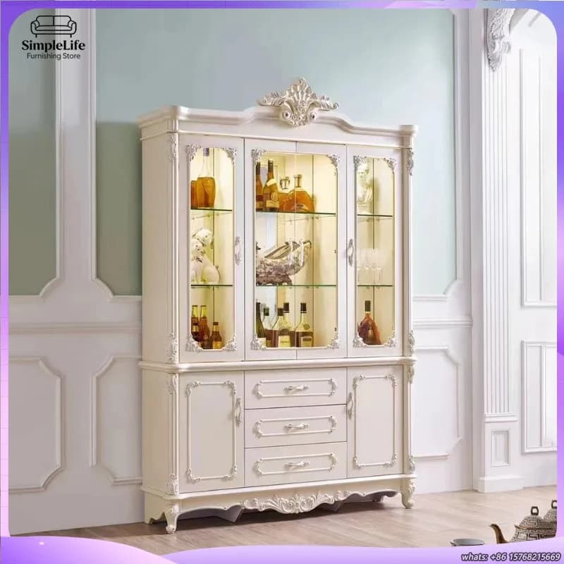 Mobile Porta Vini di Lusso in Legno con Ante in Vetro, Credenza Contenitore per Soggiorno, Mobile Espositore Moderno per Vini