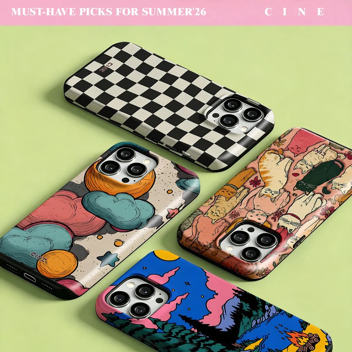 Vintage Camping Scene Tile Phone Case for iPhone 18 17 16 15 14 13 12 Pro Max Plus Air Magnetic Double-layer Back Cover