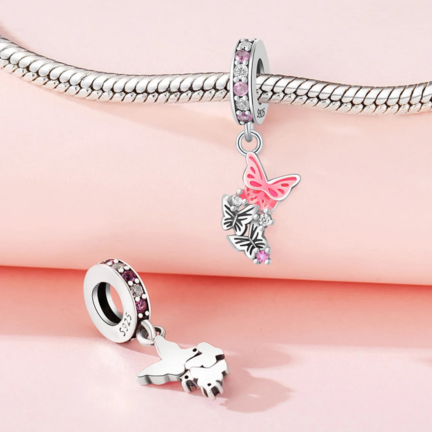 925 Sterling Silver Charm Exquisite Insects Butterfly Bead Pendant Fit Bracelets Necklace DIY Jewelry Making Birthday Gift